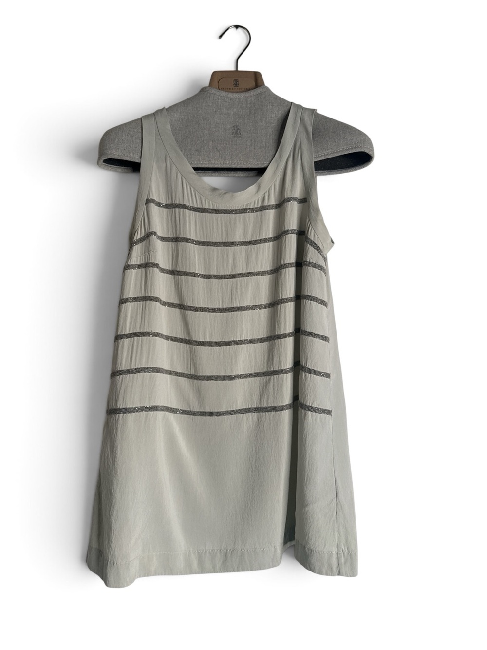 Brunello Cucinelli Light Sage Striped Tank with Metallic Accents